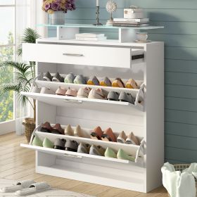 [VIDEO provided] ON-TREND Slim Entryway Organizer with 2 Flip Drawers, Tempered Glass Top Shoe Storage Cabinet with Drawer