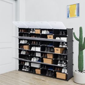 8-Tier Portable 64 Pair Shoe Rack Organizer 32 Grids Tower Shelf Storage Cabinet Stand Expandable for Heels, Boots, Slippers, Black YF