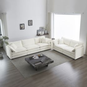 Sofa Set of 2 Chenille Couch, 2+3 Seater Sofa Set Deep Seat Sofa, Modern Sofa Set for Living Room, White Chenille