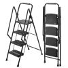 Four step ladder, lightweight folding four step stool, wide anti slip pedal and safety handle, sturdy steel ladder, multi-purpose step ladder