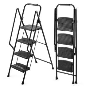 Four step ladder, lightweight folding four step stool, wide anti slip pedal and safety handle, sturdy steel ladder, multi-purpose step ladder