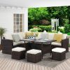 Outdoor Patio Furniture Set, 7 Piece Wicker Rattan Dining Set with Dining Table and Ottomans, Patio Table and Chairs Set