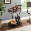 Black 2-Tier Bar Cart, Slide Bar Serving Cart, Retro Style Wine Cart for Kitchen, Beverage Cart with Wine Rack and Glass Holder