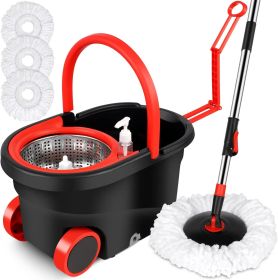 Spin Mop Bucket Sets 360° Spinning Cleaning Tools with 3 Microfiber Replacement Heads 61" Extended Handle with two wheels bar