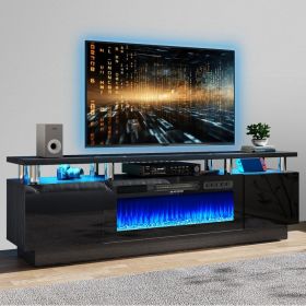 Fireplace TV Stand with 36" Electric Fireplace,LED Light Entertainment Center,2 Tier TV Console Stand for TVs Up to 80"