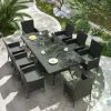 Wicker Rattan Patio Furniture Set of 8 Chairs With Soft Cushions and 2 Square Tables With Umbrella Cutout Grey Outdoor Chair