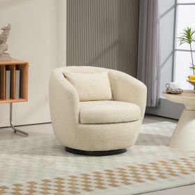 Upholstered Swivel Barrel Armchair with Storage Modern Living Room Side Chair for Bedroom/Office/Reading Spaces - Teddy Fabric Beige