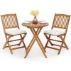 3Pcs Patio Bistro Set,Wood Folding Table Sets,2 Cushioned Chairs for Garden Yard,Outdoor Furniture Round Table (Natural & Beige)