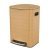 Curved Surface 13 Gallon 50L Kitchen Foot Pedal Operated Soft Close Trash Can - Stainless Steel Rectangular Bustbin with 30 Garbage Bags -Wood Texture