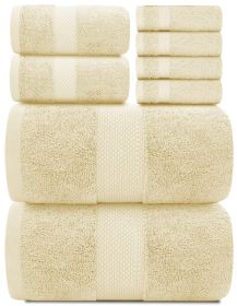 Luxury Beige Bath Towel 8 Piece Towels Set Combed Cotton Hotel Quality Absorbent 2 Bath Towels 2 Hand Towels 4 Washcloths 8 Pack Beige