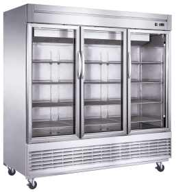 Dukers Commercial Triple Glass Door Upright Bottom-Mounted Reach-in Refrigerator in Stainless Steel