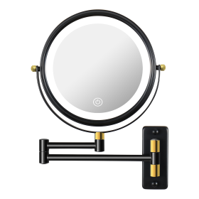 8.6" Wall Mounted Makeup Mirror with LED Lights, Double Sided 1X/10X Magnifying Mirror, 360° Swivel Bathroom Vanity Mirror with Extension Arm