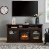 Contemporary TV Media Stand Modern Entertainment Console with 18" Fireplace Insert for TV Up to 65" with Open and Closed Storage Space, Brown