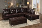 Contemporary Brown 3pc Sectional Sofa with RSF Chaise Ottoman Tufted Detail Faux Leather Upholstered Solid Wood Living Room Furniture L-Shape Sofa Cha