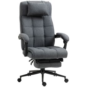 Executive Linen-Feel Fabric Office Chair High Back Swivel Task Chair with Adjustable Height Upholstered Retractable Footrest