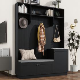 ON-TREND Elegant Design Hall Tree with Comfort and Storage Solutions, Functional Hallway Shoe Cabinet with Bench&Cushion