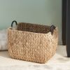 Rectangular Multi Purpose Water Hyacinth Woven Wicker Baskets with Handles - 16" x 12" x 13" - Natural Brown - For Towel, Toys