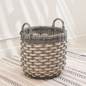 Zita Round Resin Woven Wicker Multi-Use Storage Basket with Handles - 18" x 18" x 19.6" - White-Gray - For Towel, Toys