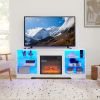 TV Stand Electric Fireplace TV Stand with Glass Shelves