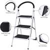 3 Step Ladder Folding Step Stool Ladder;  Sturdy Steel Ladder with Wide Pedal 330 lbs Capacity; White+Black