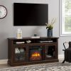 Contemporary TV Media Stand Modern Entertainment Console with 18" Fireplace Insert for TV Up to 65" with Open and Closed Storage Space, Brown