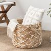 Round Water Hyacinth Woven Basket with Handles - 18" x 18" x 15" - Natural Brown - For Clothes, Towels, Canvas