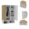 Rosie Armoire, Two Open Shelves, Double Door, Five Shelves, Hanging Rod -Light Oak / White