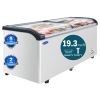 ORIKOOL Curved Top Display Freezer 19.3 Cu.ft Sliding Glass Lid Ice Cream Freezers Commercial Mobile Chest Freezer with LED Lighting