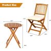 3Pcs Patio Bistro Set,Wood Folding Table Sets,2 Cushioned Chairs for Garden Yard,Outdoor Furniture Round Table (Natural & Beige)