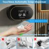 Automatic Soap Dispenser Wall Mounted Hand Free Liquid Foam Dispenser Touchless Infrared Sensor Sanitizer 450Ml with Clock Temperature USB Rechargeabl