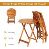 3Pcs Patio Bistro Set,Wood Folding Table Sets,2 Cushioned Chairs for Garden Yard,Outdoor Furniture Round Table (Natural & Beige)