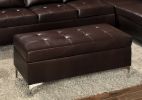 Contemporary Brown 3pc Sectional Sofa with RSF Chaise Ottoman Tufted Detail Faux Leather Upholstered Solid Wood Living Room Furniture L-Shape Sofa Cha