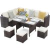 Outdoor Patio Furniture Set, 7 Piece Wicker Rattan Dining Set with Dining Table and Ottomans, Patio Table and Chairs Set