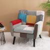 Patchwork Accent Chair, Mid Century Modern Fabric Club Chair for Bedroom Comfy, Colourful Single Sofa Chair for Livingroom, Bedroom, Office