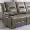 3 Seater Home Theater Recliner Manual Recliner Chair with a LED Light Strip Two Built-in Cup Holders for Living Room,Bedroom, Grey