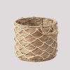 Round Water Hyacinth Woven Basket with Handles - 18" x 18" x 15" - Natural Brown - For Clothes, Towels, Canvas