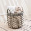 Zita Round Resin Woven Wicker Multi-Use Storage Basket with Handles - 18" x 18" x 19.6" - White-Gray - For Towel, Toys