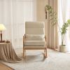 100*65*101cm High Back Belt Waist Pillow Log Color Solid Wood Armrest Backrest Seat Frame Iron Frame Indoor Rocking Chair Off-white Linen