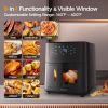 7.4QT Large Air Fryer with Healthy 304 Stainless Steel Basket,1500W 8-In-1 Non Stick Airfryer with See-through Window,Dishwasher Safe and Family Size