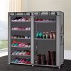 Double Rows Home Shoe Rack Shelf Storage Closet Organizer Cabinet Portable Cover Grey