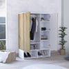 Rosie Armoire, Two Open Shelves, Double Door, Five Shelves, Hanging Rod -Light Oak / White