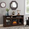 Contemporary TV Media Stand Modern Entertainment Console with 18" Fireplace Insert for TV Up to 65" with Open and Closed Storage Space, Brown