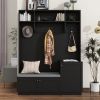 ON-TREND Elegant Design Hall Tree with Comfort and Storage Solutions, Functional Hallway Shoe Cabinet with Bench&Cushion