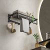 Towel Rack for Bathroom Towel Storage Wall Mounted Foldable Towel Shelf with Towel Bar Hooks No Assembly Required 24-Inch