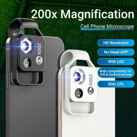 APEXEL HD 200X Microscope Macro Lens For Mobile Phone Magnification Portable Pocket With CPL Filter LED Light For IPhone Huawei Samsung Xiaomi Most Sm (Material: Glass + Plastic, Color: Black)