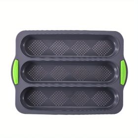 1pc; Silicone Baguette Pan; French Bread Baking Pan; Perforated 3 Loaves Baguettes Bakery Tray; Baking Tools; Kitchen Gadgets; Home Kitchen Items (Color: GREY)