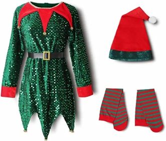 Christmas Children'S Clothing Parent-Child Cute Green Red Sequins Elf Boys And Girls Kindergarten Performance (Color: Green, size: 90)