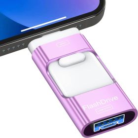 128GB USB Flash Drive; Photo Memory Stick External Storage Thumb Drive Compatible With IPhone; IPad; Android; Tablet; PC; Computer; Devices With Micro (Color: Purple)