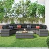 8-pieces Outdoor Wicker Round Sofa Set;  Half-Moon Sectional Sets All Weather;  Curved Sofa Set With Rectangular Coffee Table;  PE Rattan Water-resist