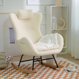 Rocking Chair Nursery, Teddy Upholstered Rocker Glider Chair with High Backrest, Adjustable Headrest & Pocket, Comfy Glider Chair for Nursery, Bedroom (Color: as Pic)